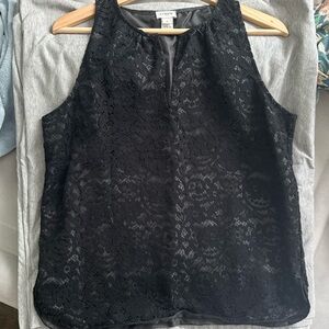 J Crew size 10 black lace lined splitneck sleeveless top. EUC.